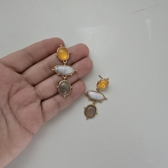 NEW Bohemian Abstract Triple Stone Cluster Dangle Earrings - Picture 6 of 6